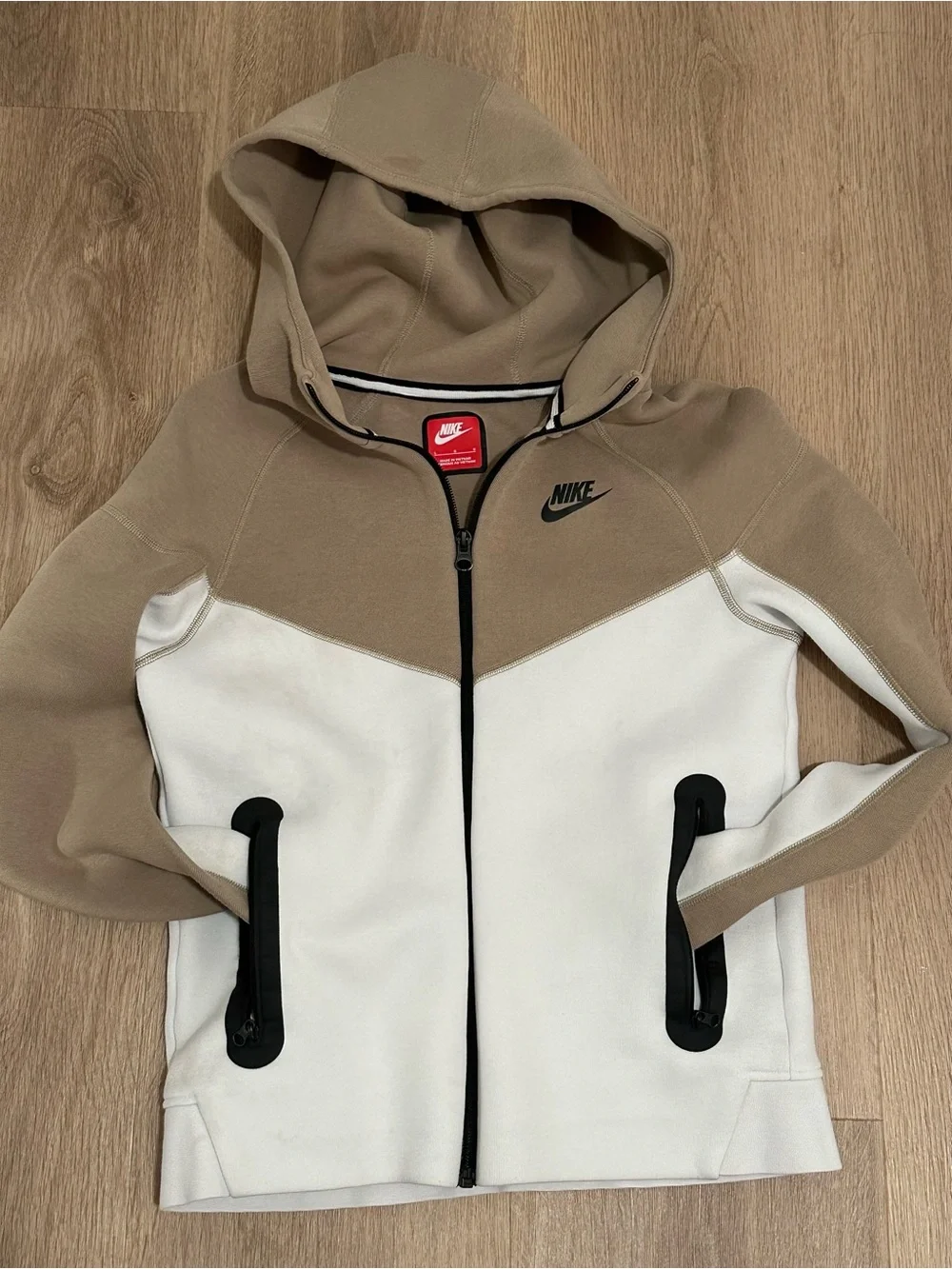 Nike Kids Two-Tone Hooded Zip Jacket - Beige & White